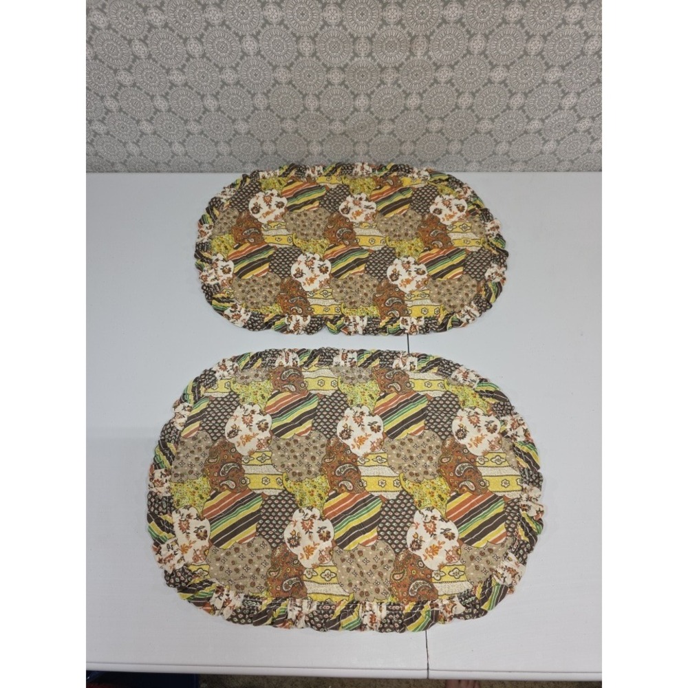 Vintage Oval Patchwork Placemats Set‎ of 2 Handmade Unique Boho Dining Table